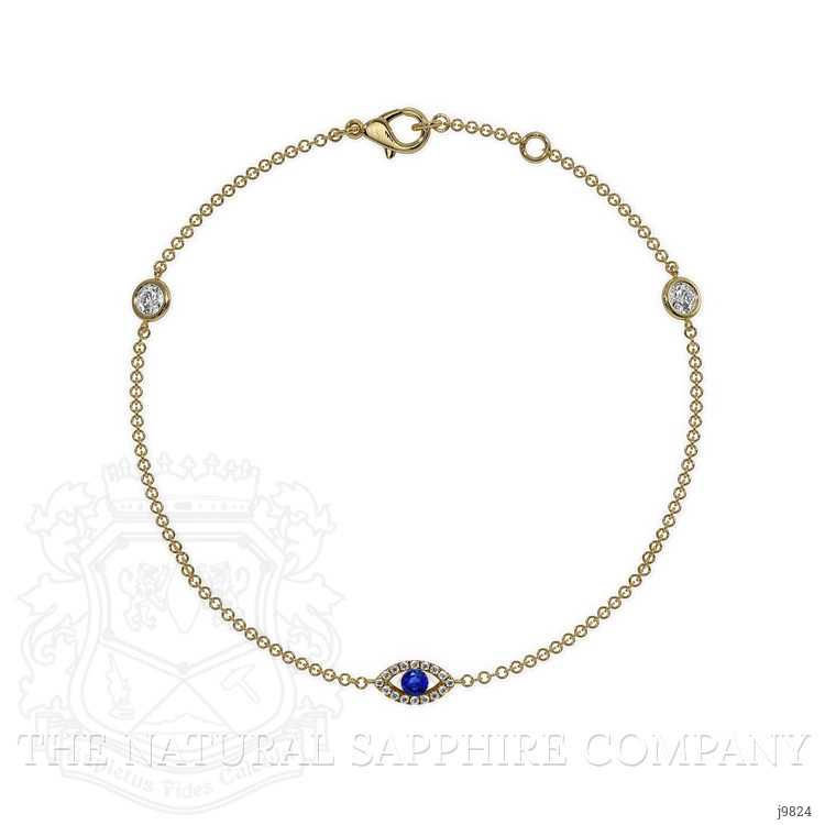 0.09 Ct.Tw. Blue Sapphire and Natural Diamond Pave Bracelet, 14K Yellow Gold