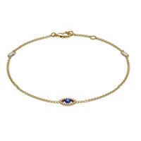 0.09 Ct.Tw. Blue Sapphire and Natural Diamond Pave Bracelet, 14K Yellow Gold Image