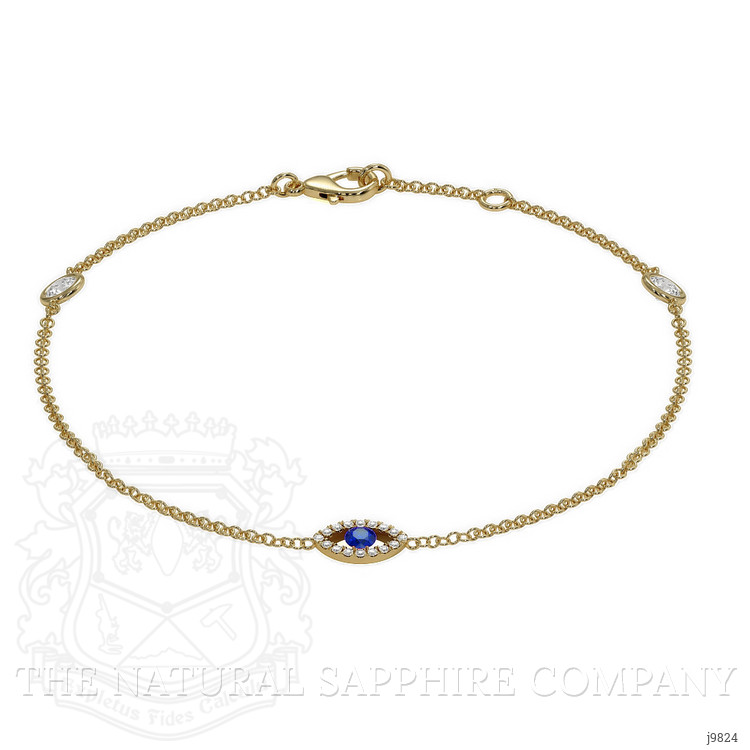 0.09 Ct.Tw. Blue Sapphire and Natural Diamond Pave Bracelet, 14K Yellow Gold