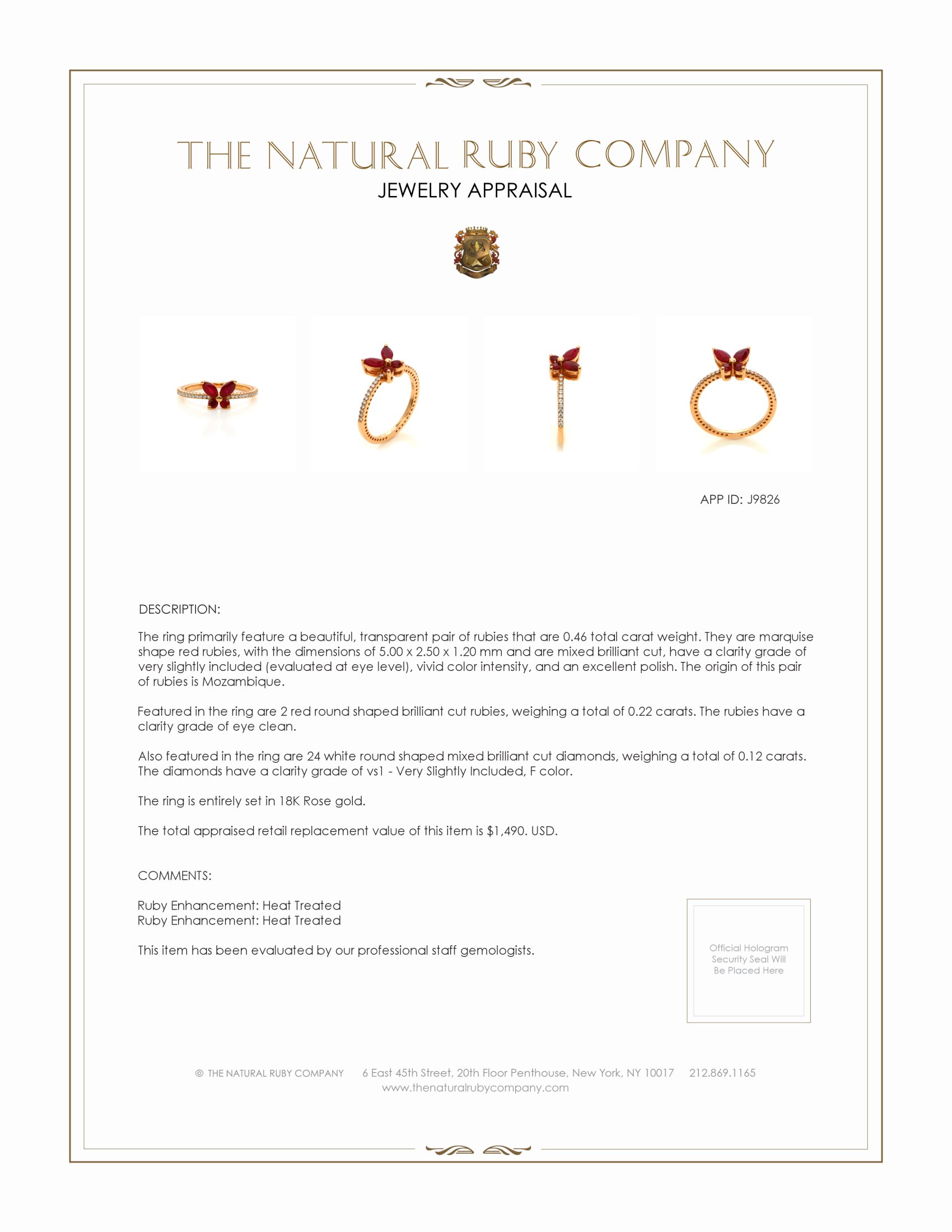 0.46 Ct. Ruby and Natural Diamond Pave Ring, 18K Rose Gold