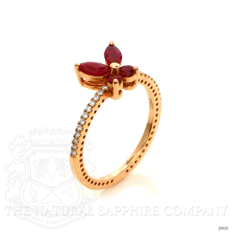 0.46 Ct. Ruby and Natural Diamond Pave Ring, 18K Rose Gold