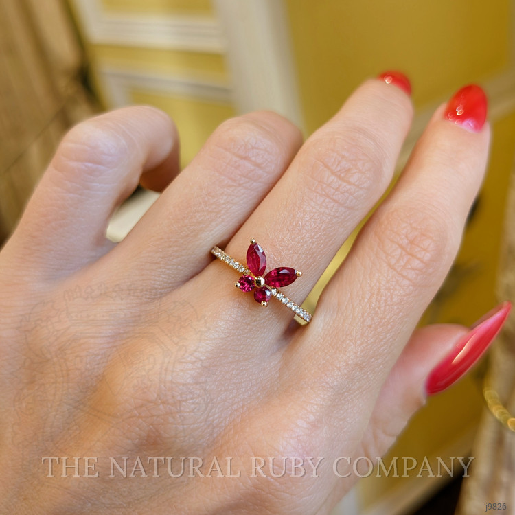 0.46 Ct. Ruby and Natural Diamond Pave Ring, 18K Rose Gold