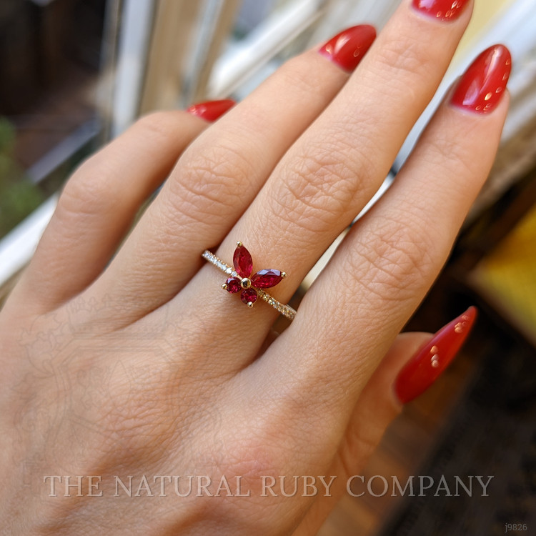 0.46 Ct. Ruby and Natural Diamond Pave Ring, 18K Rose Gold