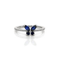 0.70 Ct. Sapphire Natural Diamond Pave Ring, 18K White Gold Video