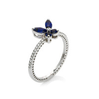 0.70 Ct. Sapphire Natural Diamond Pave Ring, 18K White Gold Image