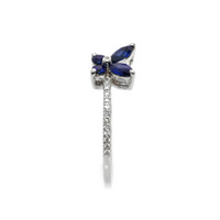 0.70 Ct. Sapphire Natural Diamond Pave Ring, 18K White Gold Image