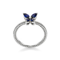 0.70 Ct. Sapphire Natural Diamond Pave Ring, 18K White Gold Image