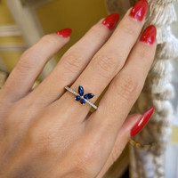 0.70 Ct. Sapphire Natural Diamond Pave Ring, 18K White Gold Life Style