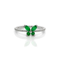 0.44 Ct. Emerald Natural Diamond Pave Ring, 18K White Gold Video