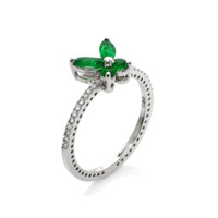 0.44 Ct. Emerald Natural Diamond Pave Ring, 18K White Gold Image