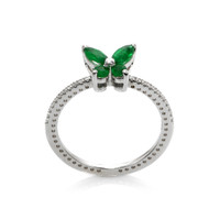 0.44 Ct. Emerald Natural Diamond Pave Ring, 18K White Gold Image
