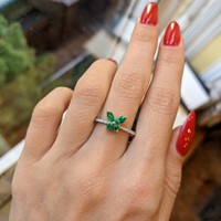 0.44 Ct. Emerald Natural Diamond Pave Ring, 18K White Gold Life Style