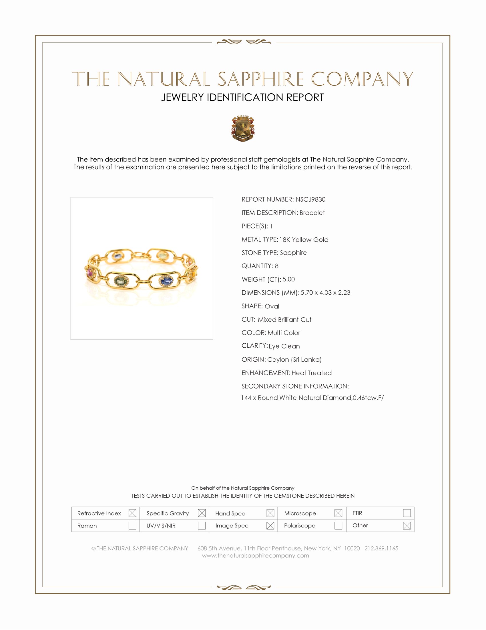 5.00 Ct.Tw. Multi Color Sapphire and Natural Diamond Pave Bracelet, 18K Yellow Gold