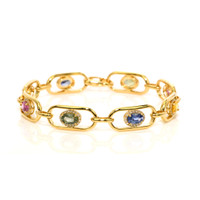 5.00 Ct.Tw. Multi Color Sapphire and Natural Diamond Pave Bracelet, 18K Yellow Gold Video