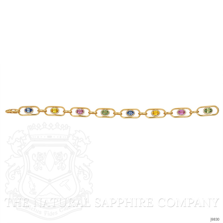 5.00 Ct.Tw. Multi Color Sapphire and Natural Diamond Pave Bracelet, 18K Yellow Gold