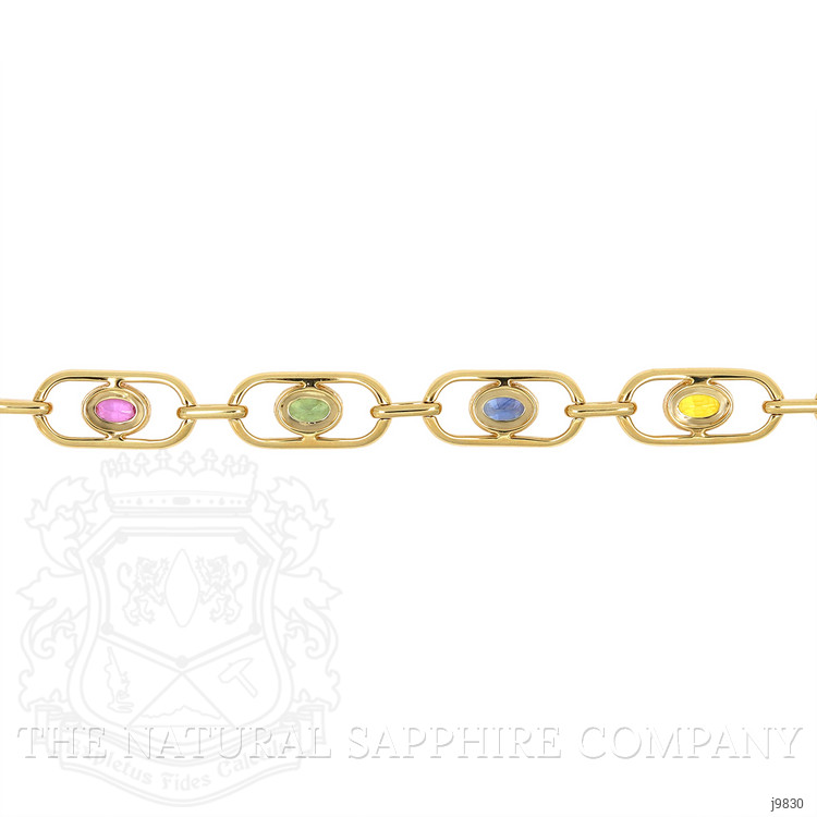 5.00 Ct.Tw. Multi Color Sapphire and Natural Diamond Pave Bracelet, 18K Yellow Gold