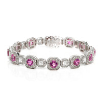 9.91 Ct.Tw. Pink Sapphire and Natural Diamond Pave Bracelet, 18K White Gold Video