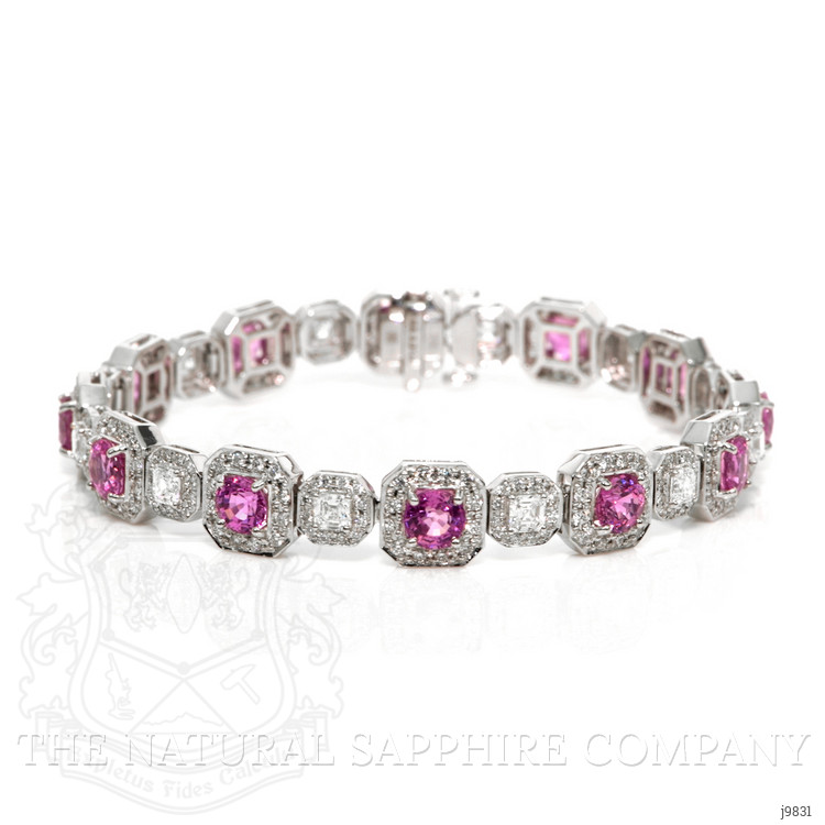 9.91 Ct.Tw. Pink Sapphire and Natural Diamond Pave Bracelet, 18K White Gold