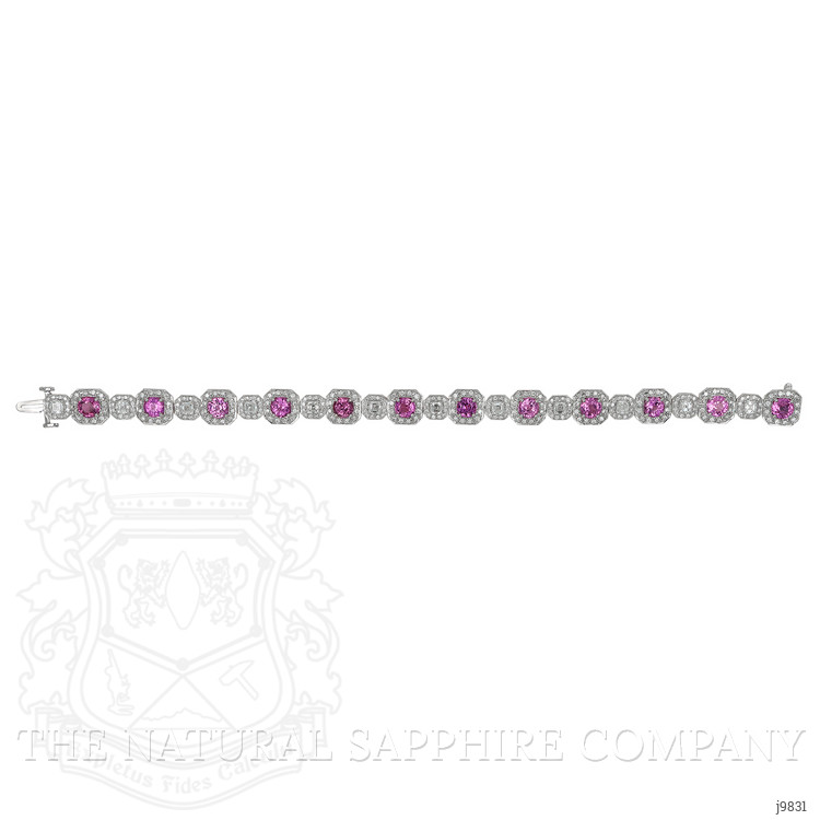 9.91 Ct.Tw. Pink Sapphire and Natural Diamond Pave Bracelet, 18K White Gold