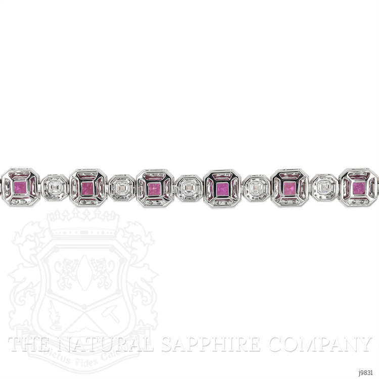 9.91 Ct.Tw. Pink Sapphire and Natural Diamond Pave Bracelet, 18K White Gold