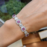9.91 Ct.Tw. Pink Sapphire and Natural Diamond Pave Bracelet, 18K White Gold Life Style