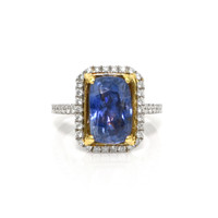8.19 Ct. Blue Sapphire and Natural Diamond Pave Ring, 18K White Gold Video