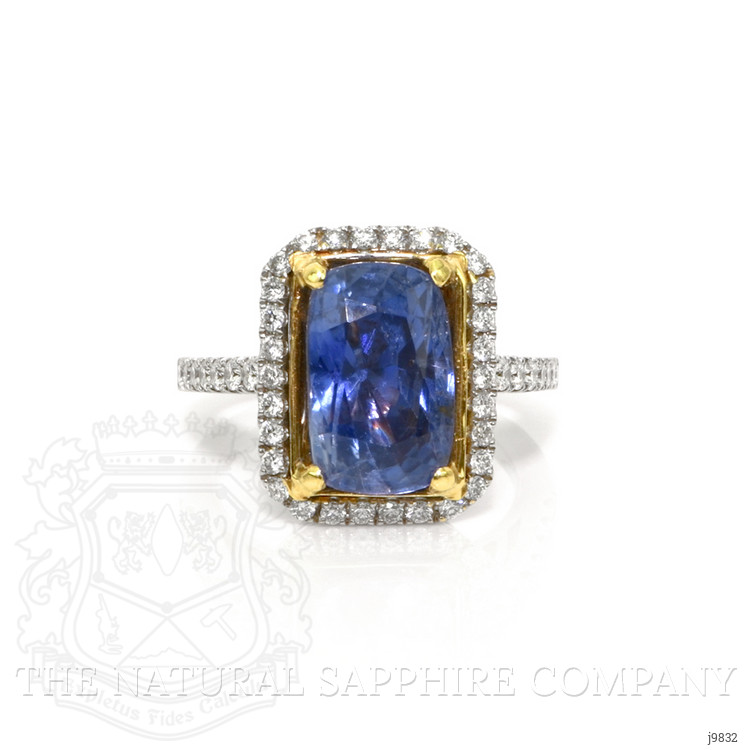 8.19 Ct. Blue Sapphire and Natural Diamond Pave Ring, 18K White Gold