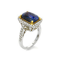 8.19 Ct. Blue Sapphire and Natural Diamond Pave Ring, 18K White Gold Image