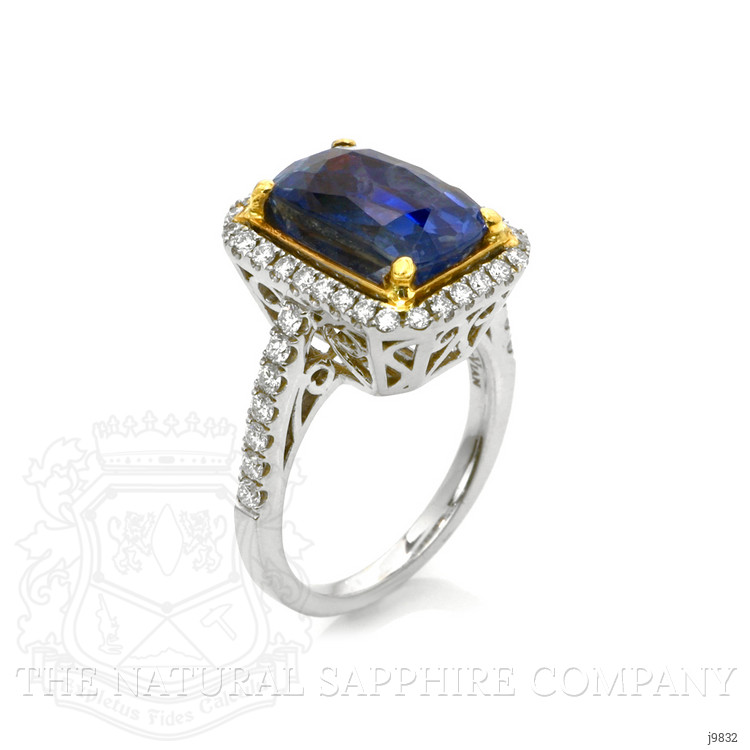 8.19 Ct. Blue Sapphire and Natural Diamond Pave Ring, 18K White Gold