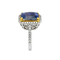 8.19 Ct. Blue Sapphire and Natural Diamond Pave Ring, 18K White Gold Image
