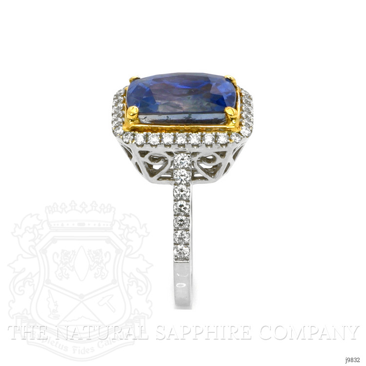 8.19 Ct. Blue Sapphire and Natural Diamond Pave Ring, 18K White Gold
