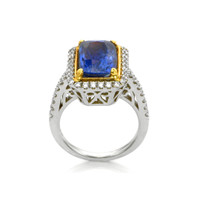 8.19 Ct. Blue Sapphire and Natural Diamond Pave Ring, 18K White Gold Image