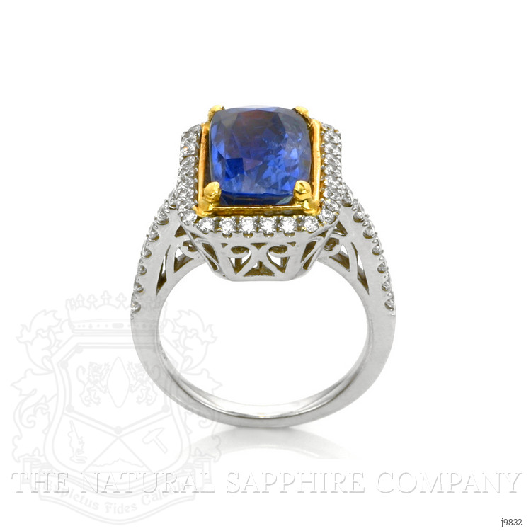 8.19 Ct. Blue Sapphire and Natural Diamond Pave Ring, 18K White Gold