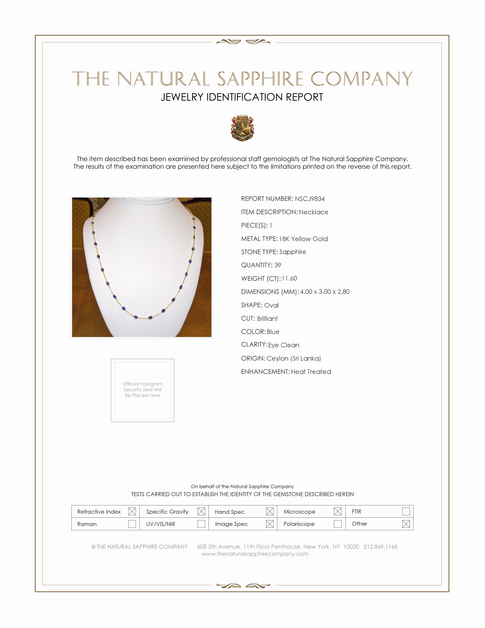 11.60 Ct. Blue Sapphire Bezel Necklace, 18K Yellow Gold