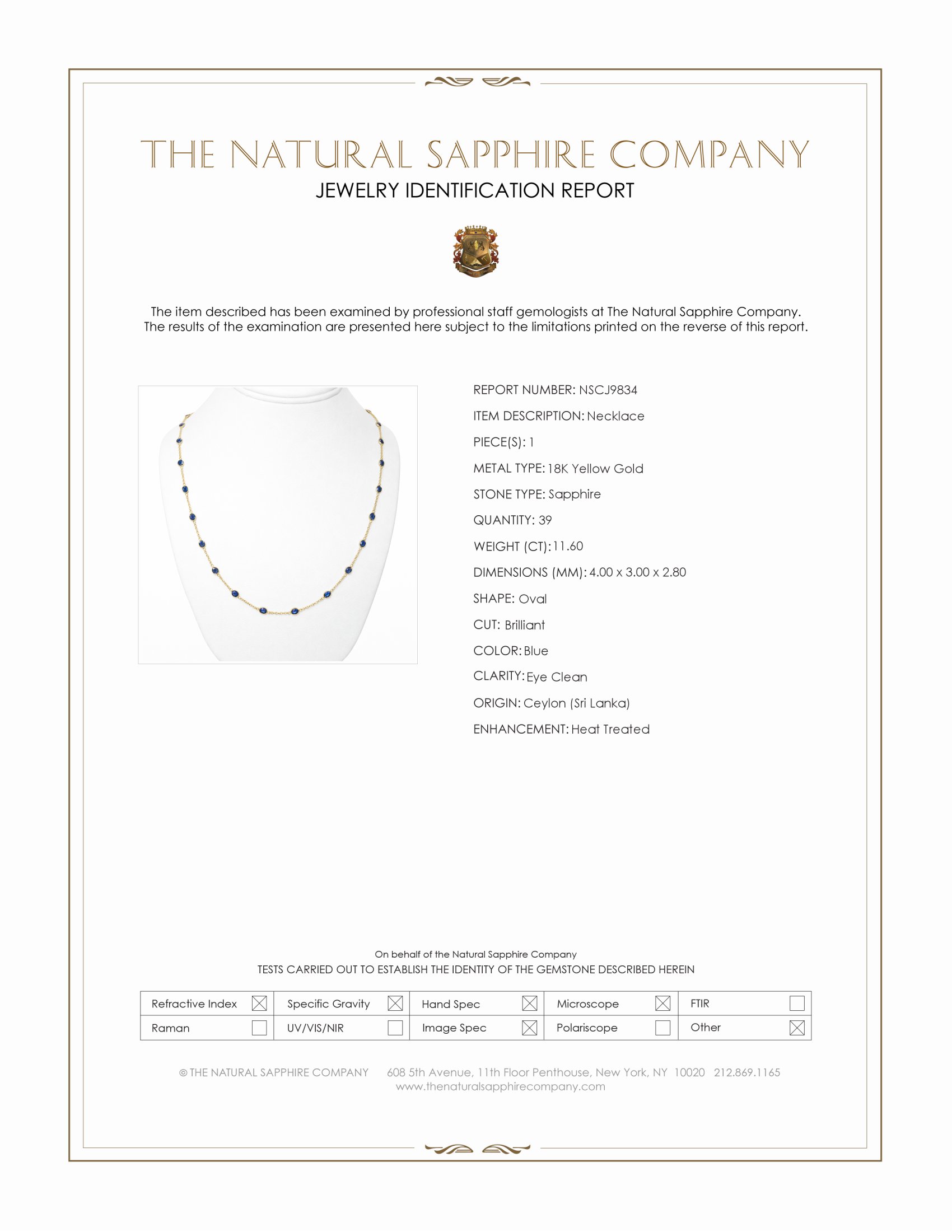 11.60 Ct. Blue Sapphire Bezel Necklace, 18K Yellow Gold