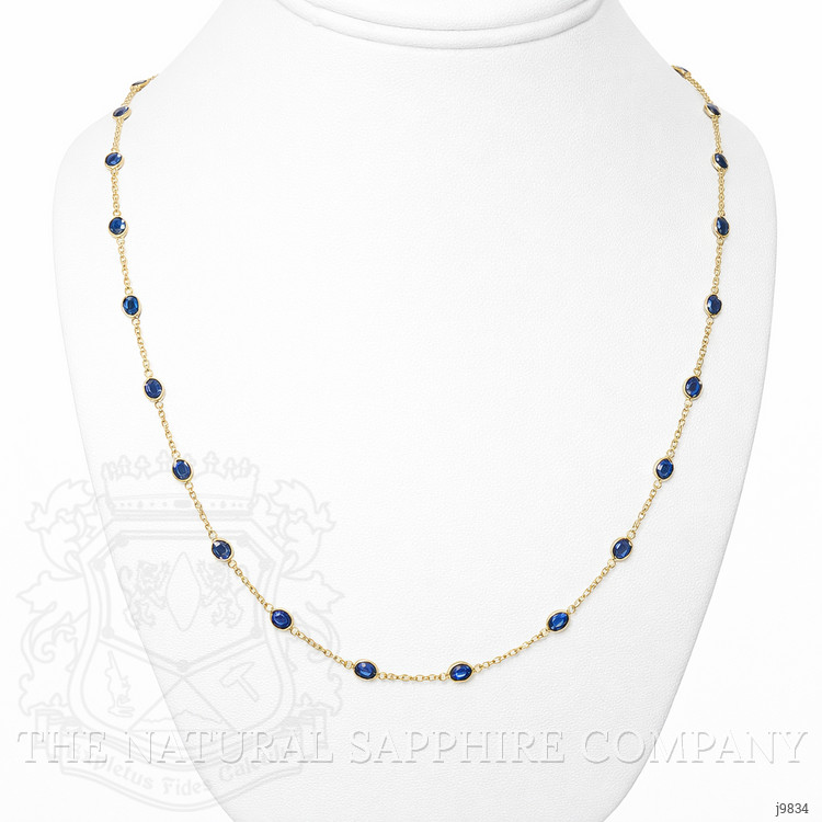 11.60 Ct. Blue Sapphire Bezel Necklace, 18K Yellow Gold