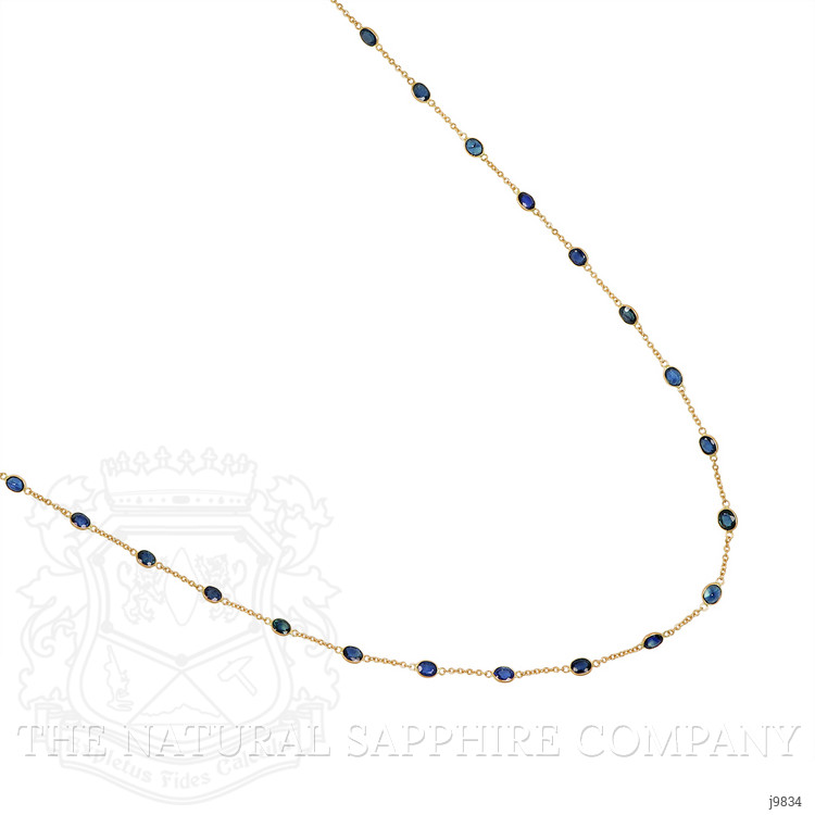11.60 Ct. Blue Sapphire Bezel Necklace, 18K Yellow Gold