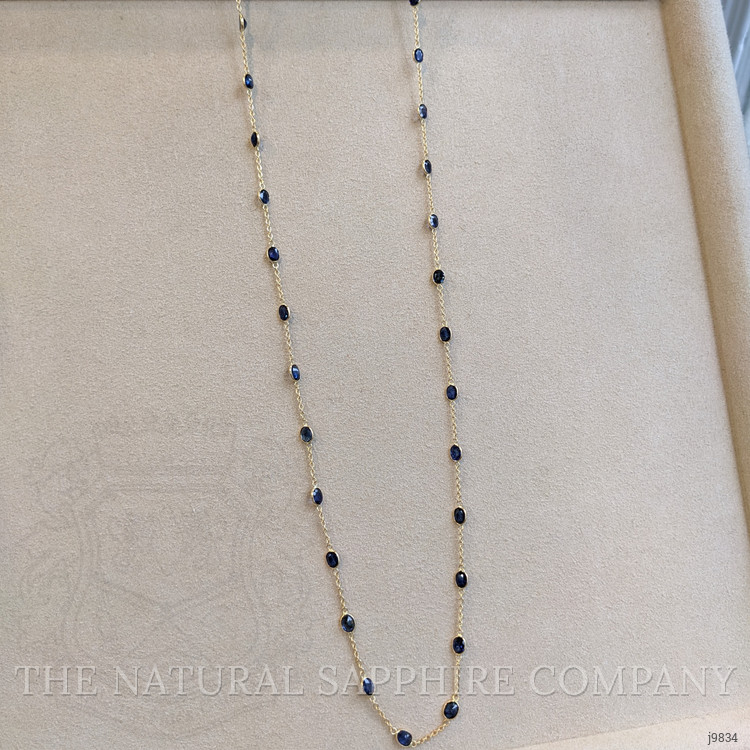 11.60 Ct. Blue Sapphire Bezel Necklace, 18K Yellow Gold