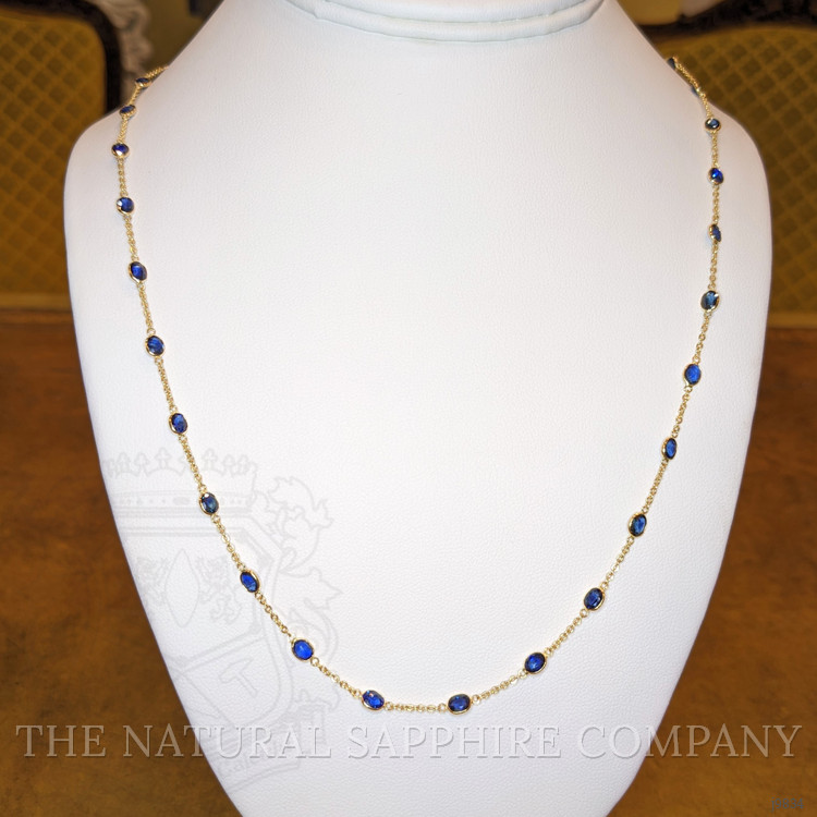 11.60 Ct. Blue Sapphire Bezel Necklace, 18K Yellow Gold
