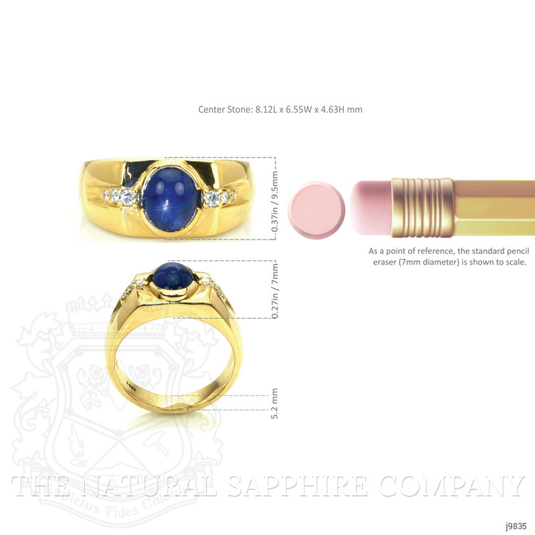 2.47 Ct. Blue Sapphire and Natural Diamond Men's Ring, 14K Yellow Gold