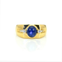 2.47 Ct. Blue Sapphire and Natural Diamond Men's Ring, 14K Yellow Gold Video