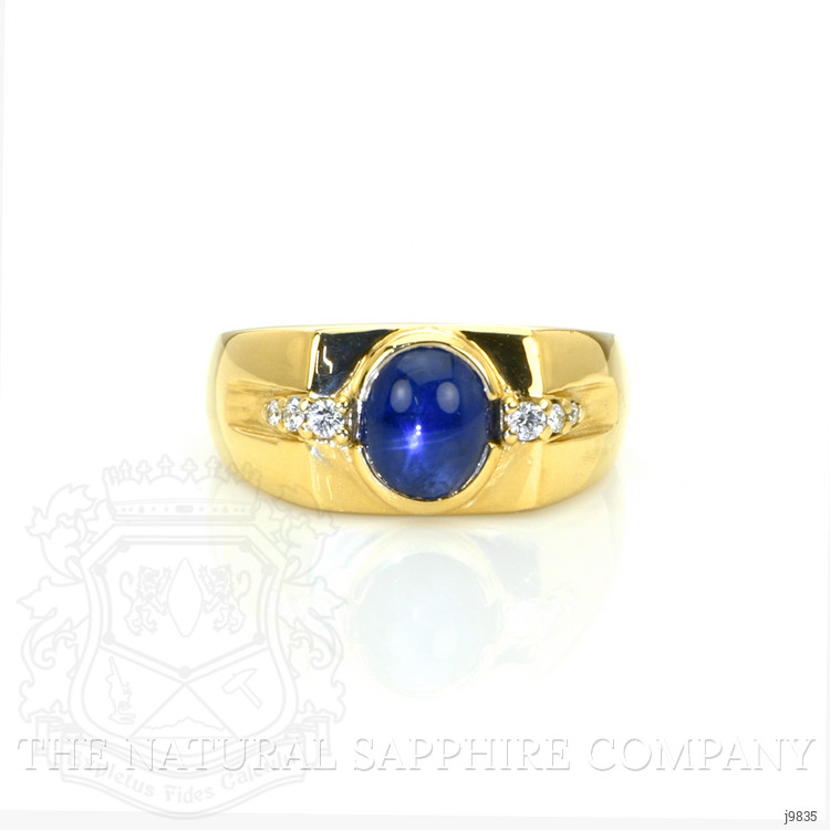 2.47 Ct. Blue Sapphire and Natural Diamond Men's Ring, 14K Yellow Gold