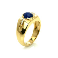 2.47 Ct. Blue Sapphire and Natural Diamond Men's Ring, 14K Yellow Gold Image