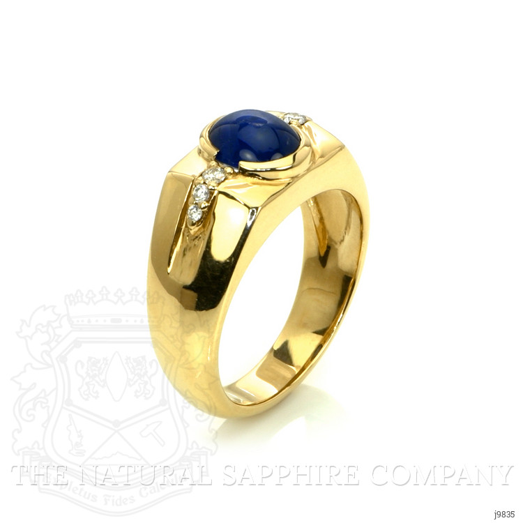 2.47 Ct. Blue Sapphire and Natural Diamond Men's Ring, 14K Yellow Gold
