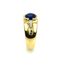 2.47 Ct. Blue Sapphire and Natural Diamond Men's Ring, 14K Yellow Gold Image