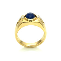 2.47 Ct. Blue Sapphire and Natural Diamond Men's Ring, 14K Yellow Gold Image