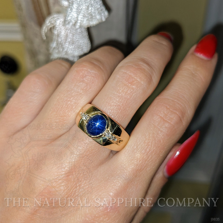2.47 Ct. Blue Sapphire and Natural Diamond Men's Ring, 14K Yellow Gold
