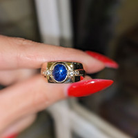 2.47 Ct. Blue Sapphire and Natural Diamond Men's Ring, 14K Yellow Gold Life Style
