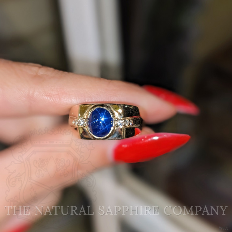 2.47 Ct. Blue Sapphire and Natural Diamond Men's Ring, 14K Yellow Gold