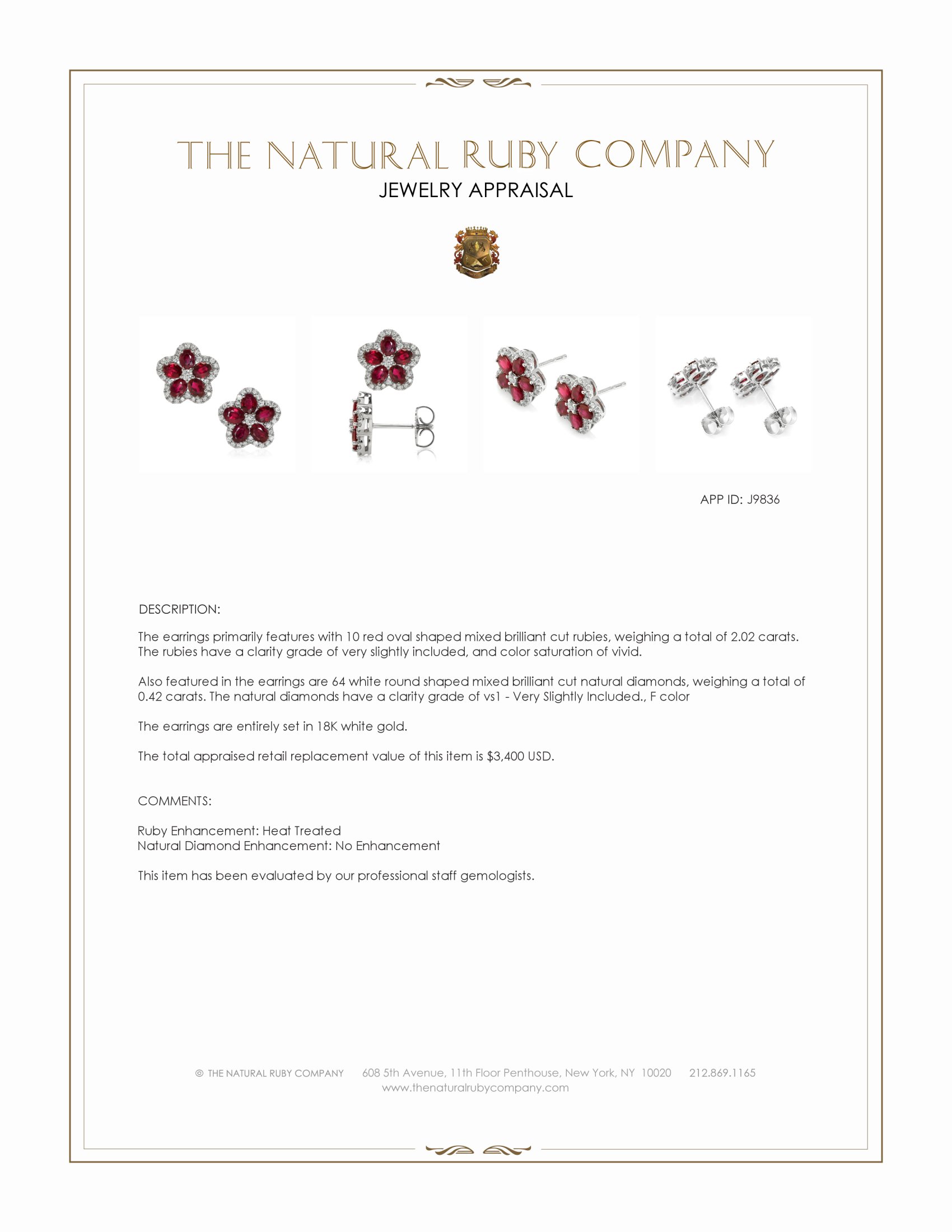 2.02 Ct.Tw. Ruby and Natural Diamond Studs Earrings, 18K White Gold